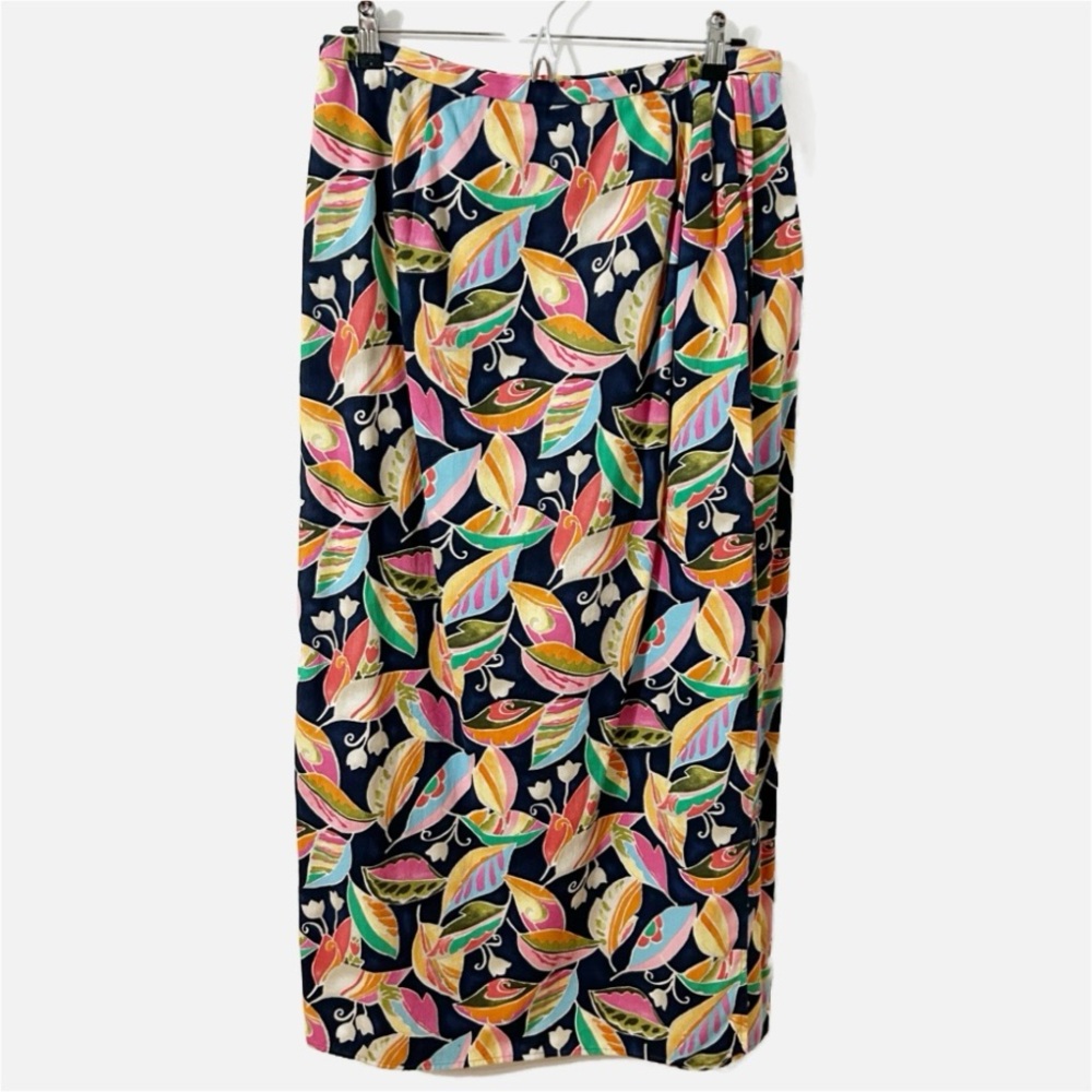 Vintage Talbots Pin Wale Light Corduroy Multicolor Botanical Faux Wrap Skirt